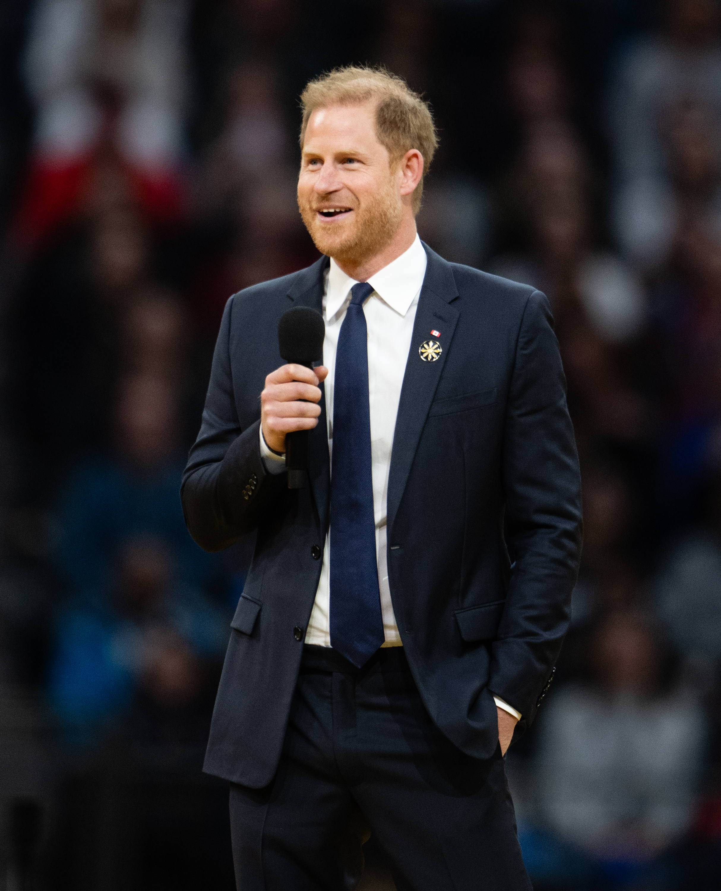 Prince Harry during a speech at the opening ceremony of the 2025 Invictus Games at BC Place on February 8, 2025, in Vancouver, British Columbia | Source: Getty Images