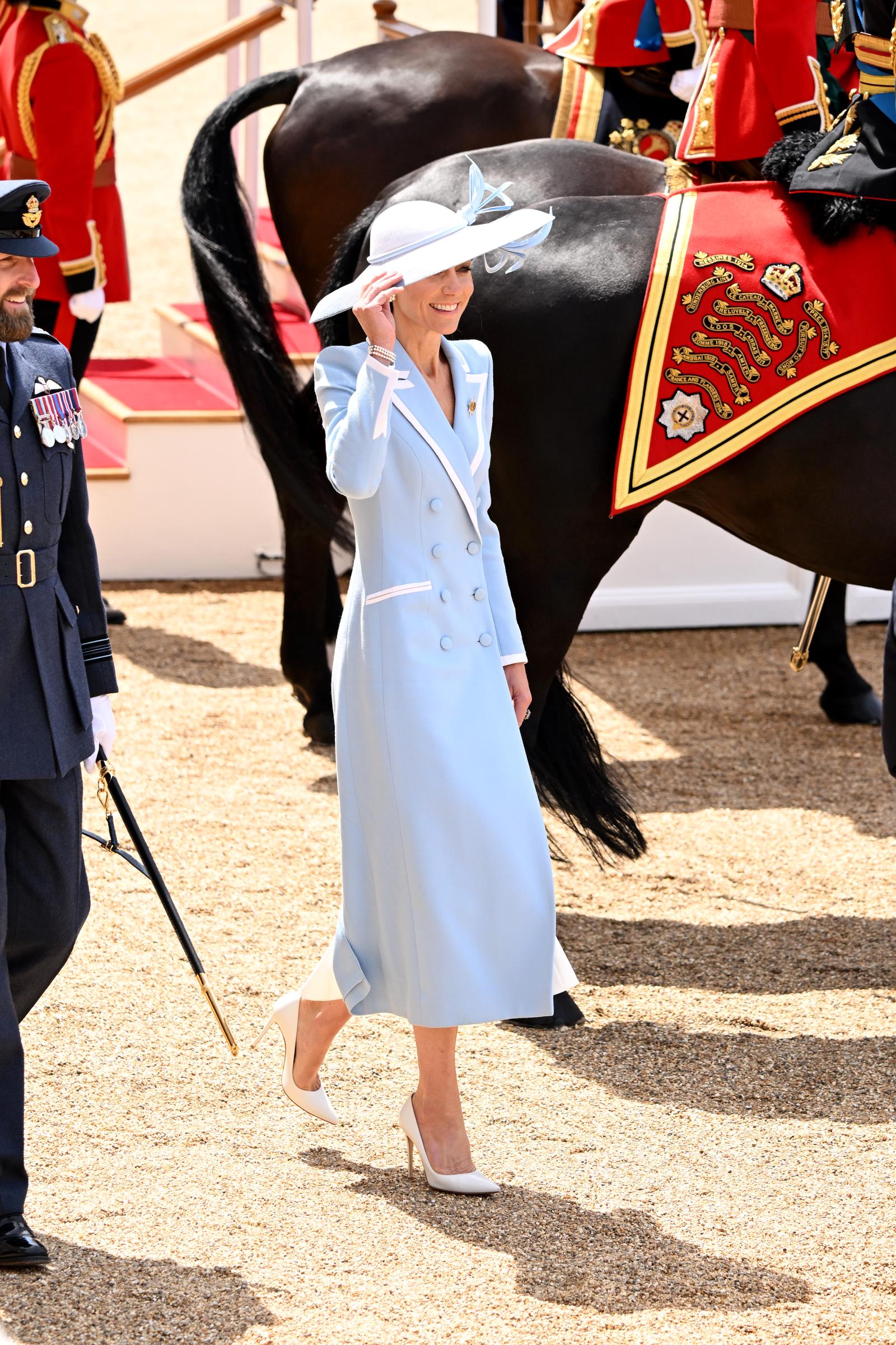 Catherine, Princess of Wales travels by carriage during Trooping The Colour 2026 on June 13 in London, England. | Source: Getty Images