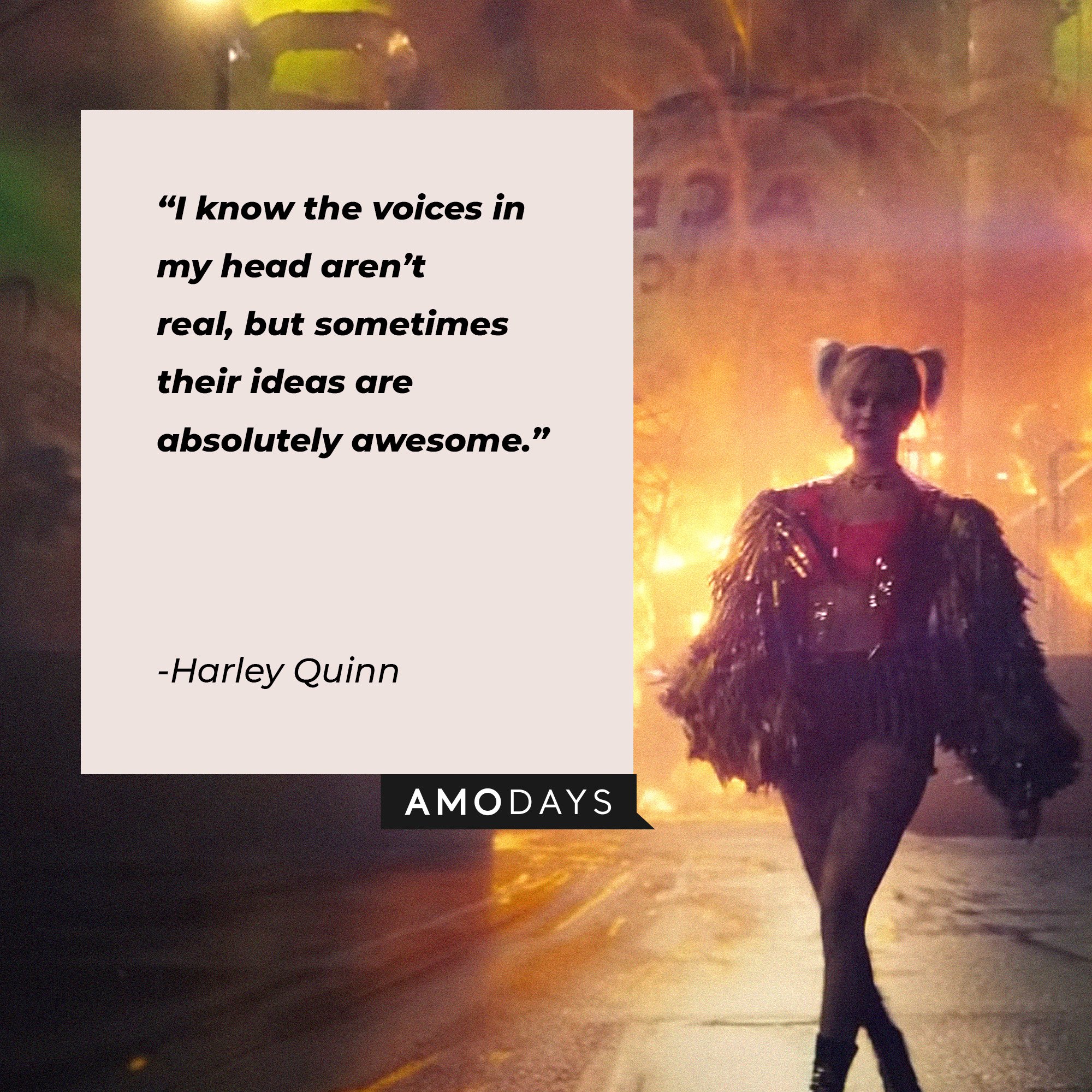 Harley Quinn’s quote: “I know the voices in my head aren’t real, but sometimes their ideas are absolutely awesome.” | Source: Image: AmoDays