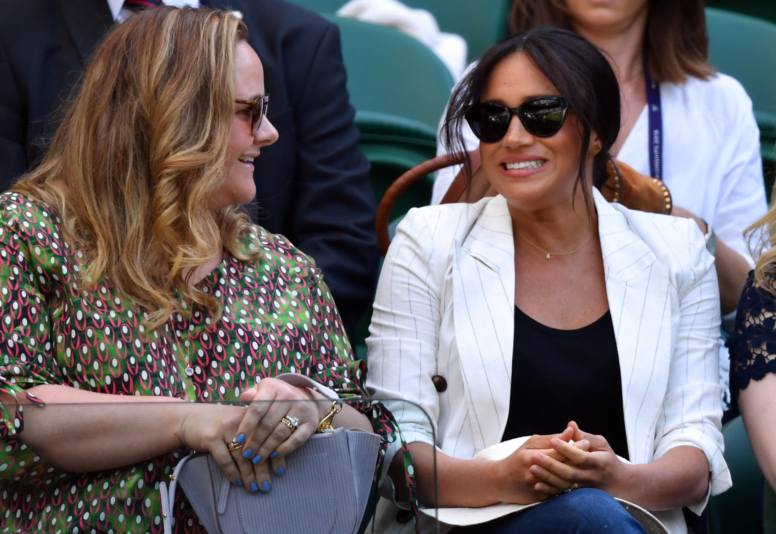 Meghan Markle,  Duchess of Sussex, during the tennis match between Serena Williams and Kaja Juvan on the fourth day of the 2019 Wimbledon Championships at The All England Lawn Tennis Club in Wimbledon, Southwest London, on July 4, 2019 | Source: Getty Images