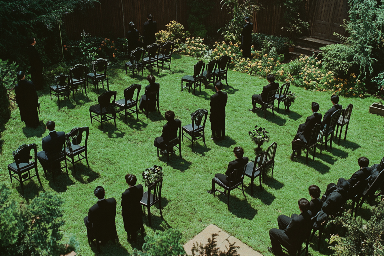 An aerial shot of a funeral gathering | Source: Midjourney