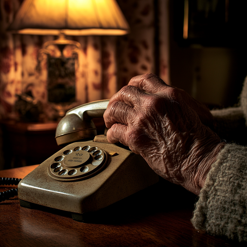 Um homem mais velho usando um telefone rotativo | Fonte: Midjourney