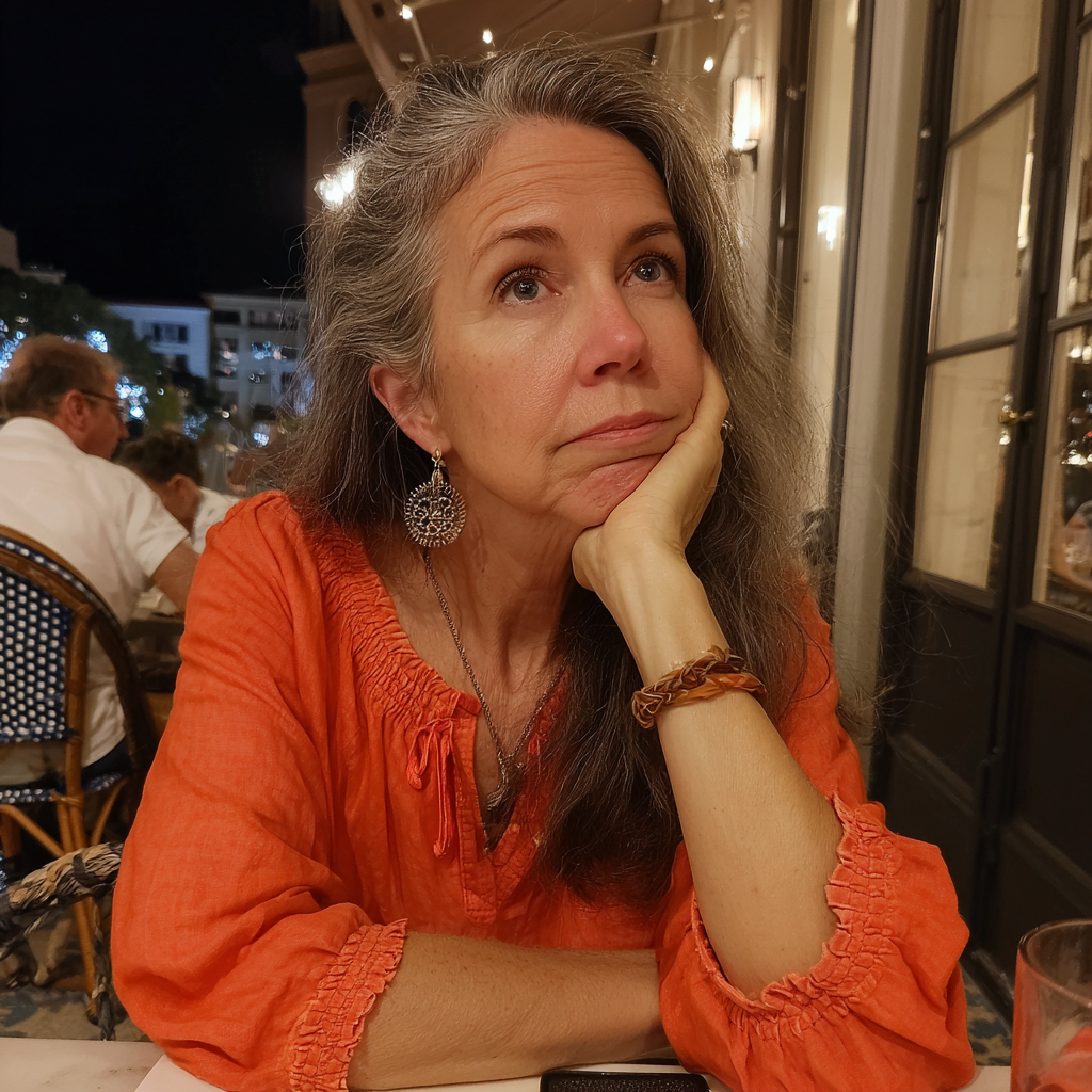 An older woman wearing an orange blouse | Source: Midjourney