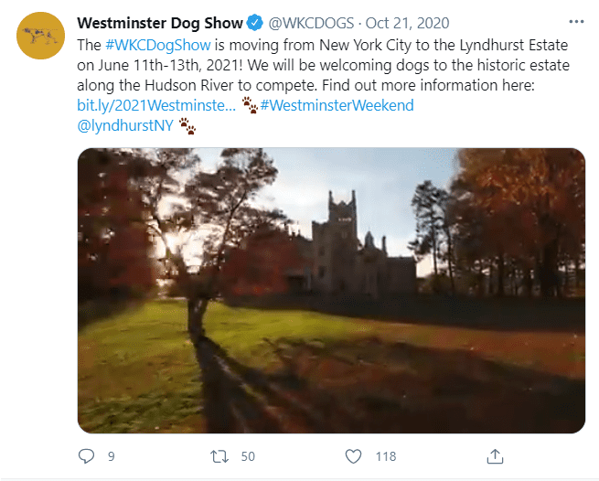 Lyndhurst estate where it was announced on October 21, 2020, that the Westminster Dog Show would be held | Photo: Twitter/@WKCDOGS