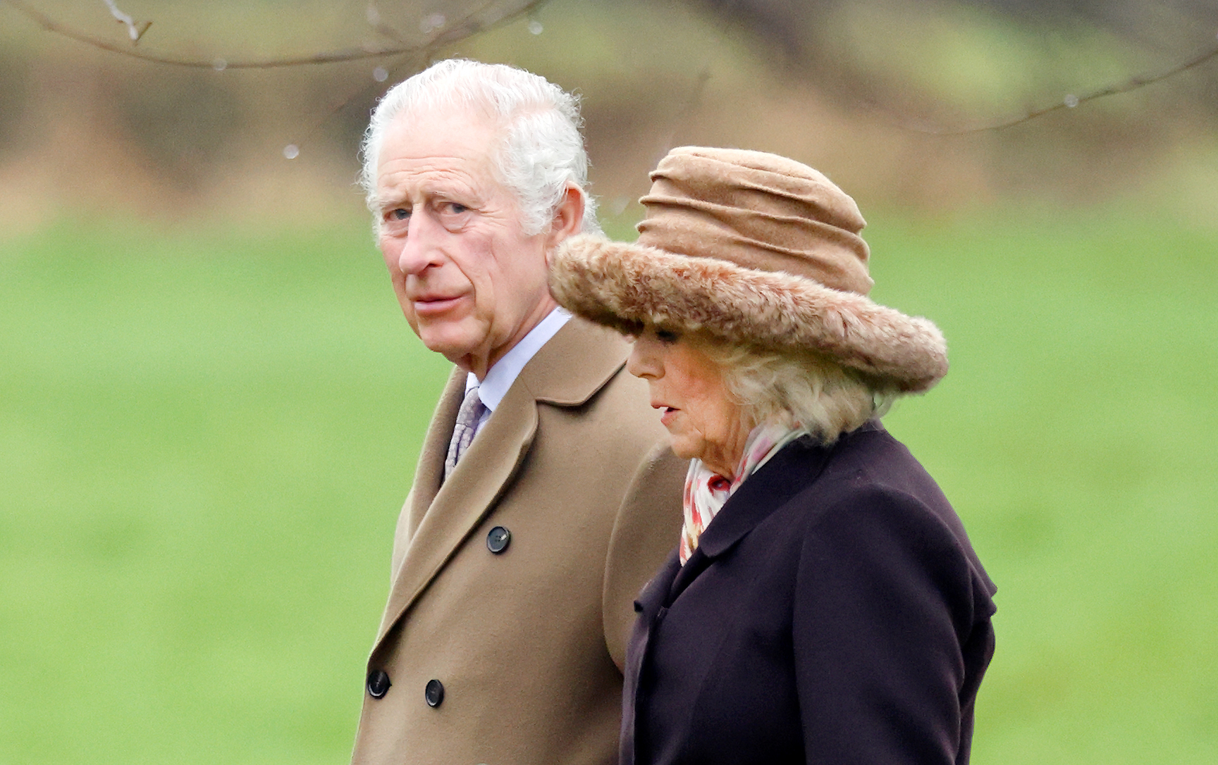 King Charles and Queen Camilla at the Sunday service at the Church of St Mary Magdalene on the Sandringham estate on February 11, 2024 | Source: Getty Images