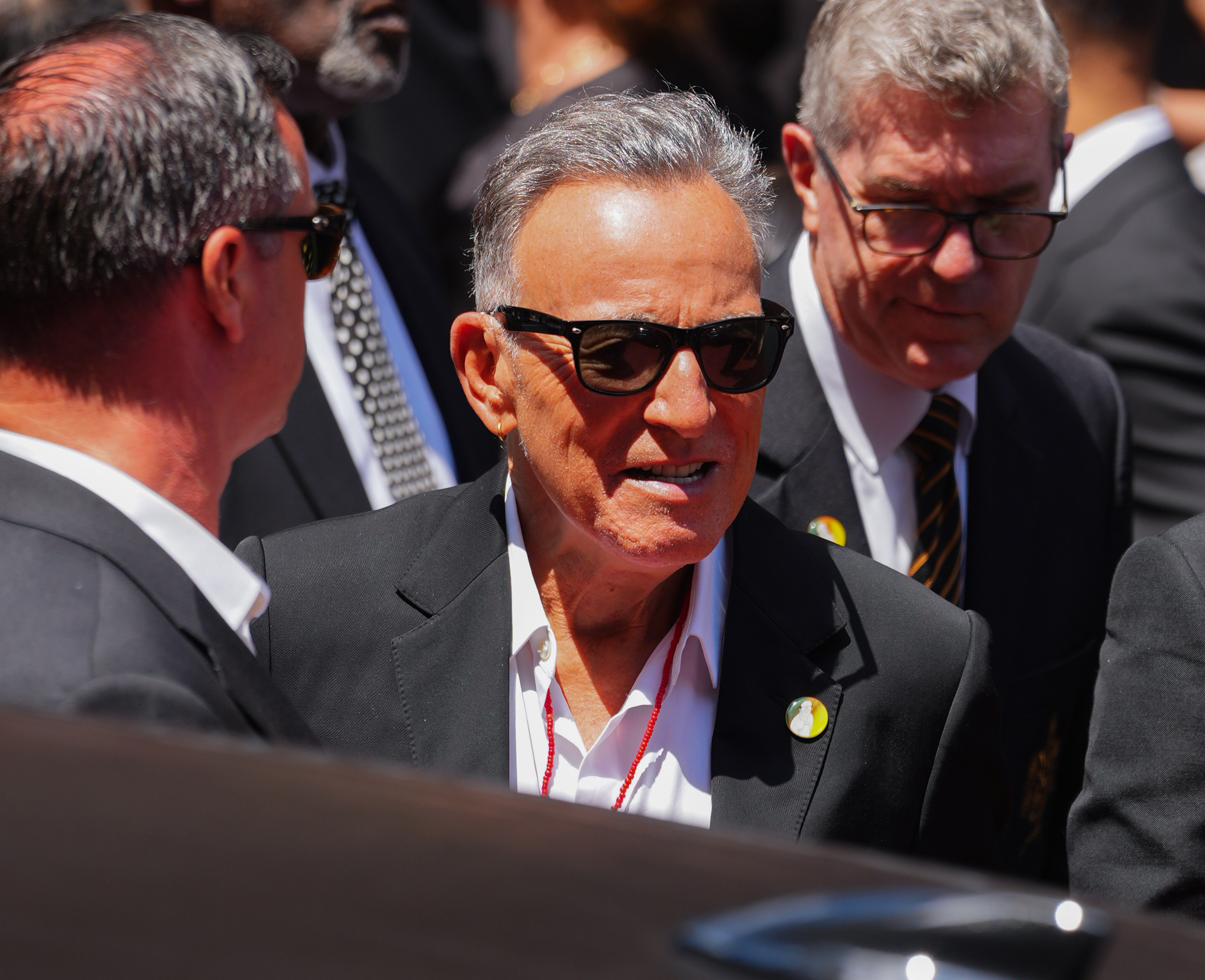 Bruce Springsteen spoke up immediately after finding out about Clive Davis's death, so he was definitely seen at the funeral of Clive Davis at the Frank E. Campbell Funeral Chapel on June 29, 2026, in New York City, New York. | Source: Getty Images