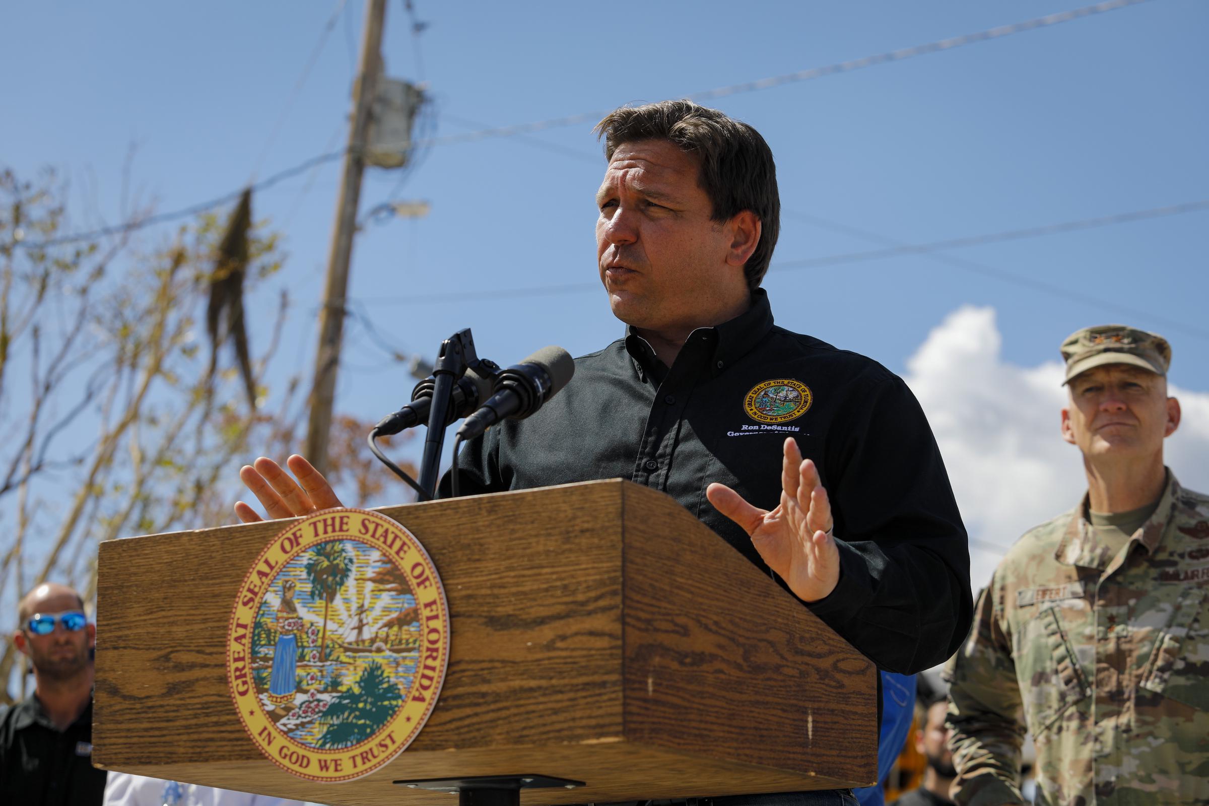 Florida Governor Ron DeSantis speaks during a press conference in Florida on October 4, 2022 | Source: Getty Images