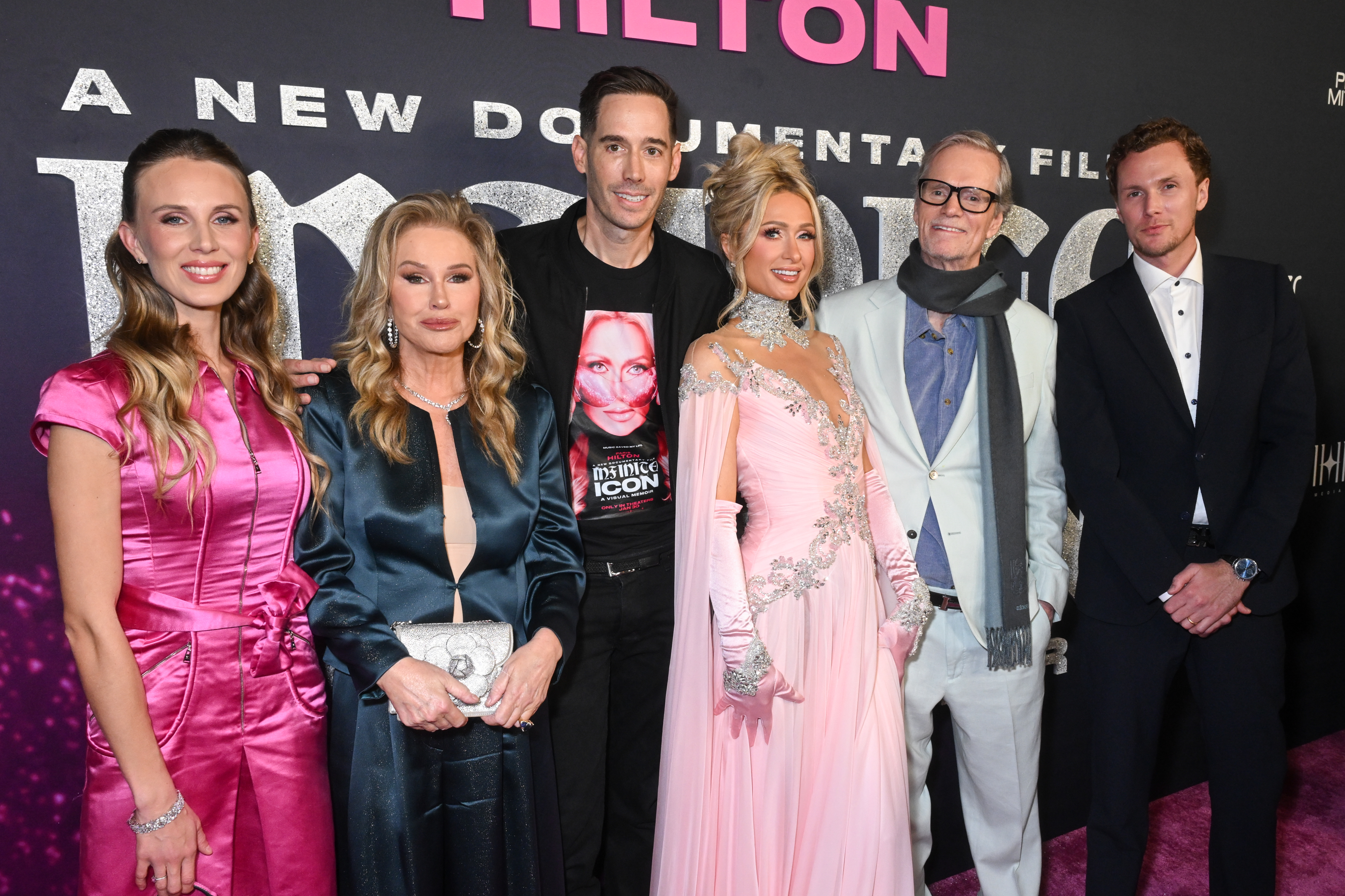 Tessa Hilton, Kathy Hilton, Carter Reum, Paris Hilton, Richard Hilton and Barron Hilton during the "Infinite Icon: A Visual Memoir" Los Angeles premiere at AMC The Grove 14 on January 20, 2026, in Los Angeles, California | Source: Getty Images