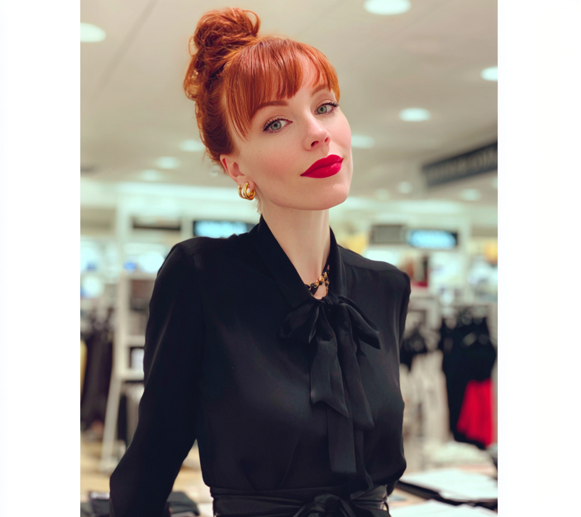 A smug woman standing in a department store | Source: Midjourney