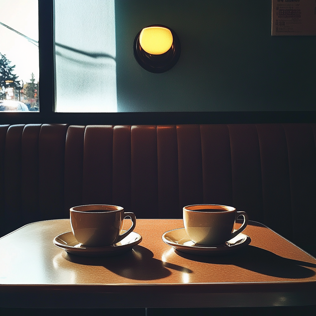 Two cups of coffee on a table | Source: Midjourney