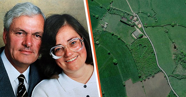 [Left] Winston and Janet Howes; [Right] An aerial view of the heart-shaped field. | Source: facebook.com/bhf | twitter.com/Goodable