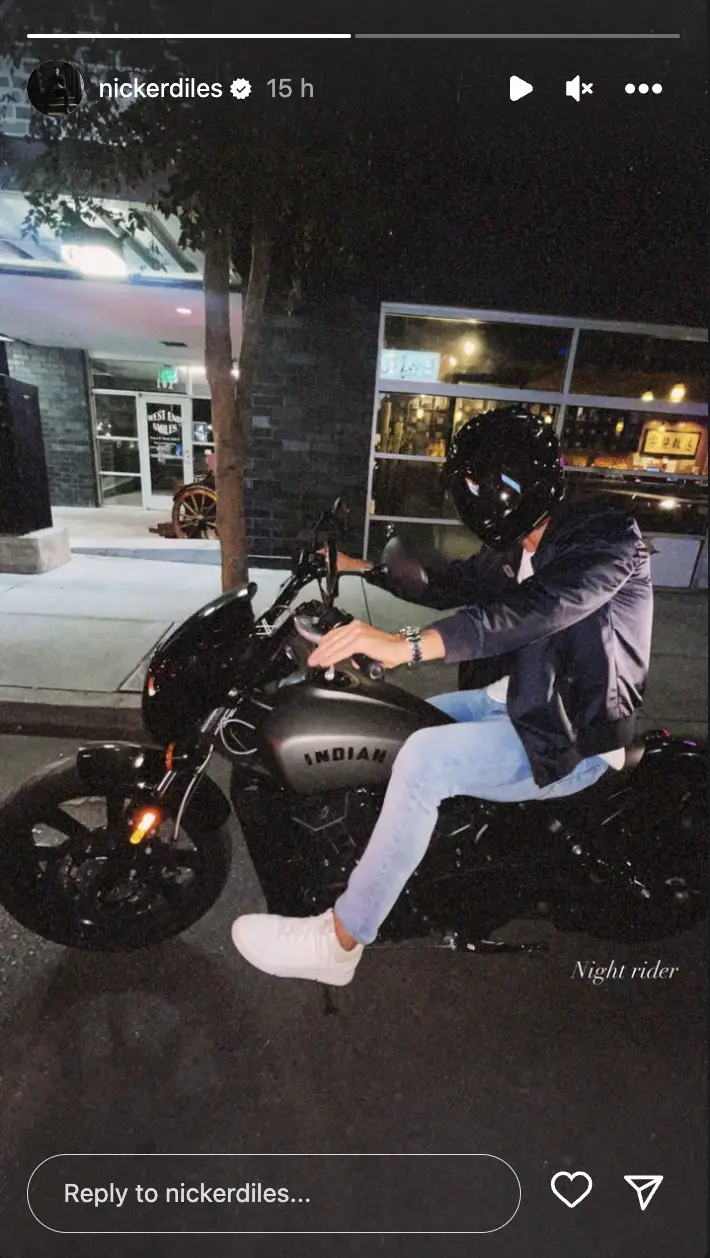 Nic Kerdiles posing on a motorbike, dated September 22, 2023, on Instagram Stories | Source: Instagram.com/nickerdiles