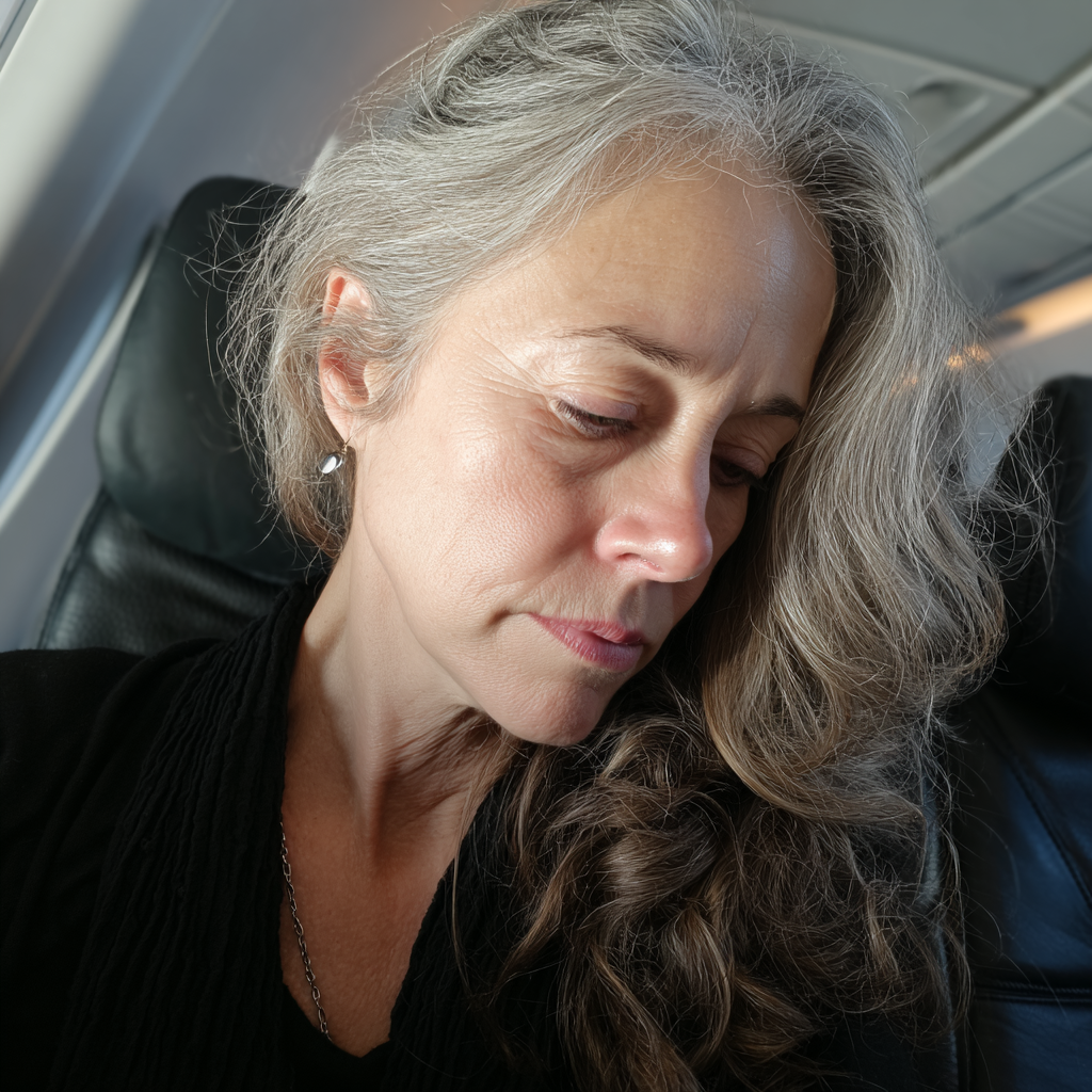 A woman sitting in an airplane | Source: Midjourney