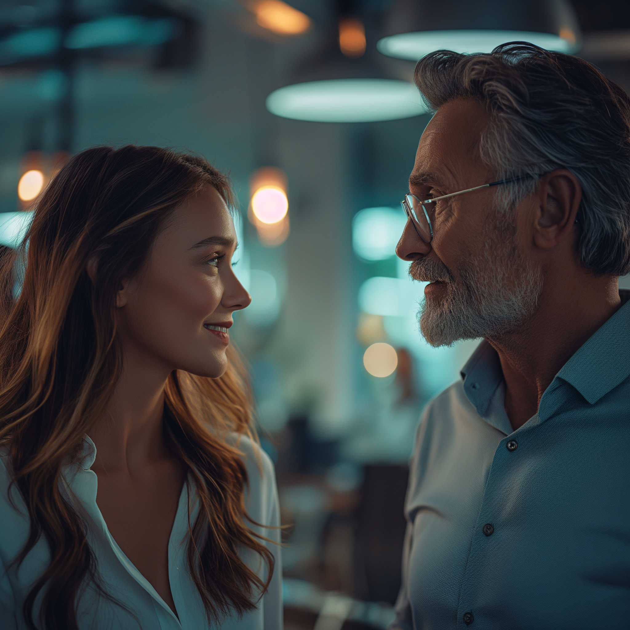 A young woman talking to an older man | Source: Midjourney