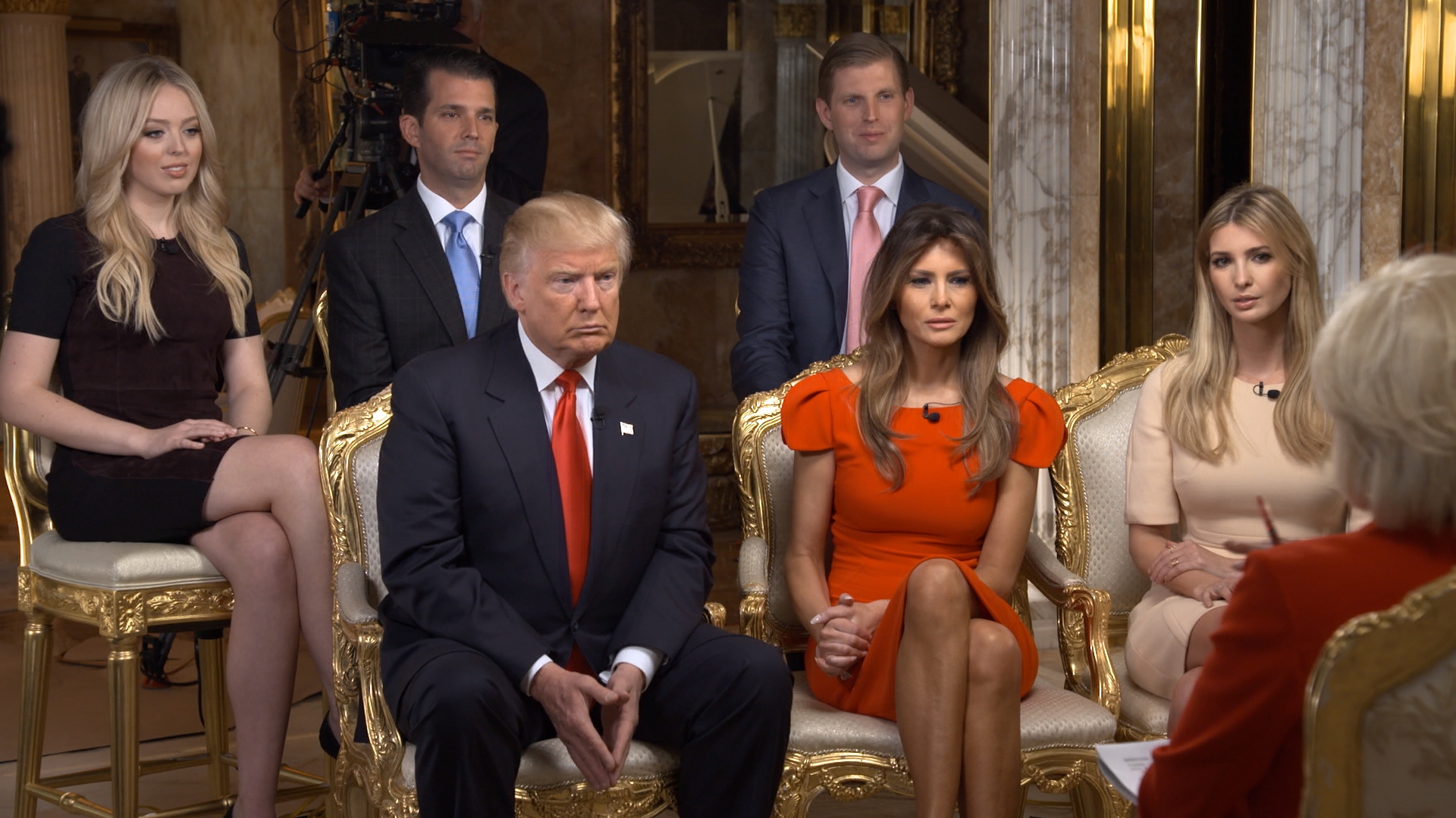 Tiffany, Donald, Donald Jr., Eric, Melania, and Ivanka Trump pictured during an interview in Manhattan on November 11, 2016. | Source: Getty Images