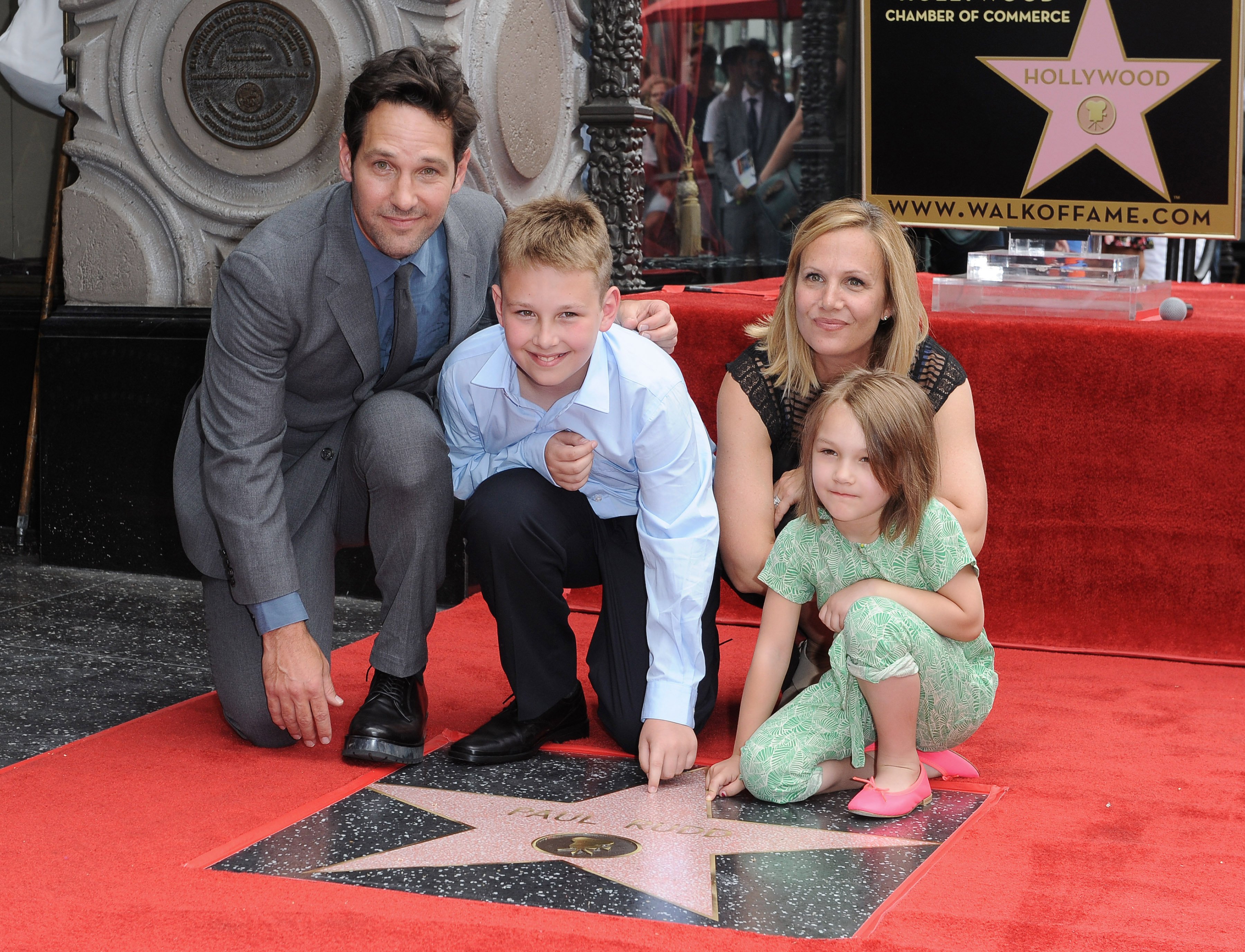 Paul Rudd, wife Julie Yaeger, son Jack Rudd and daughter Darby Rudd on the Hollywood Walk of Fame on July 1, 2015, in Hollywood, California. | Source: Getty Images