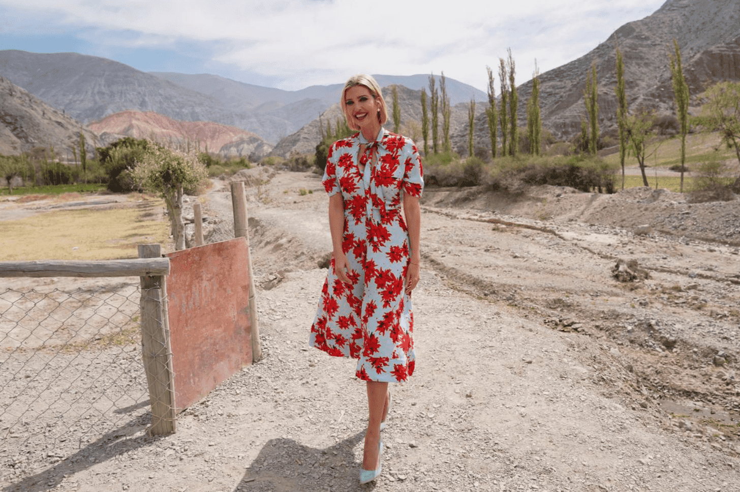 Ivanka Trump takes a a stroll during her Latin American tour, below the Mountain of Seven Colors on September 5, 2019, in Purmamarca, Argentina | Source: Reuters/ Kevin Lamarque
