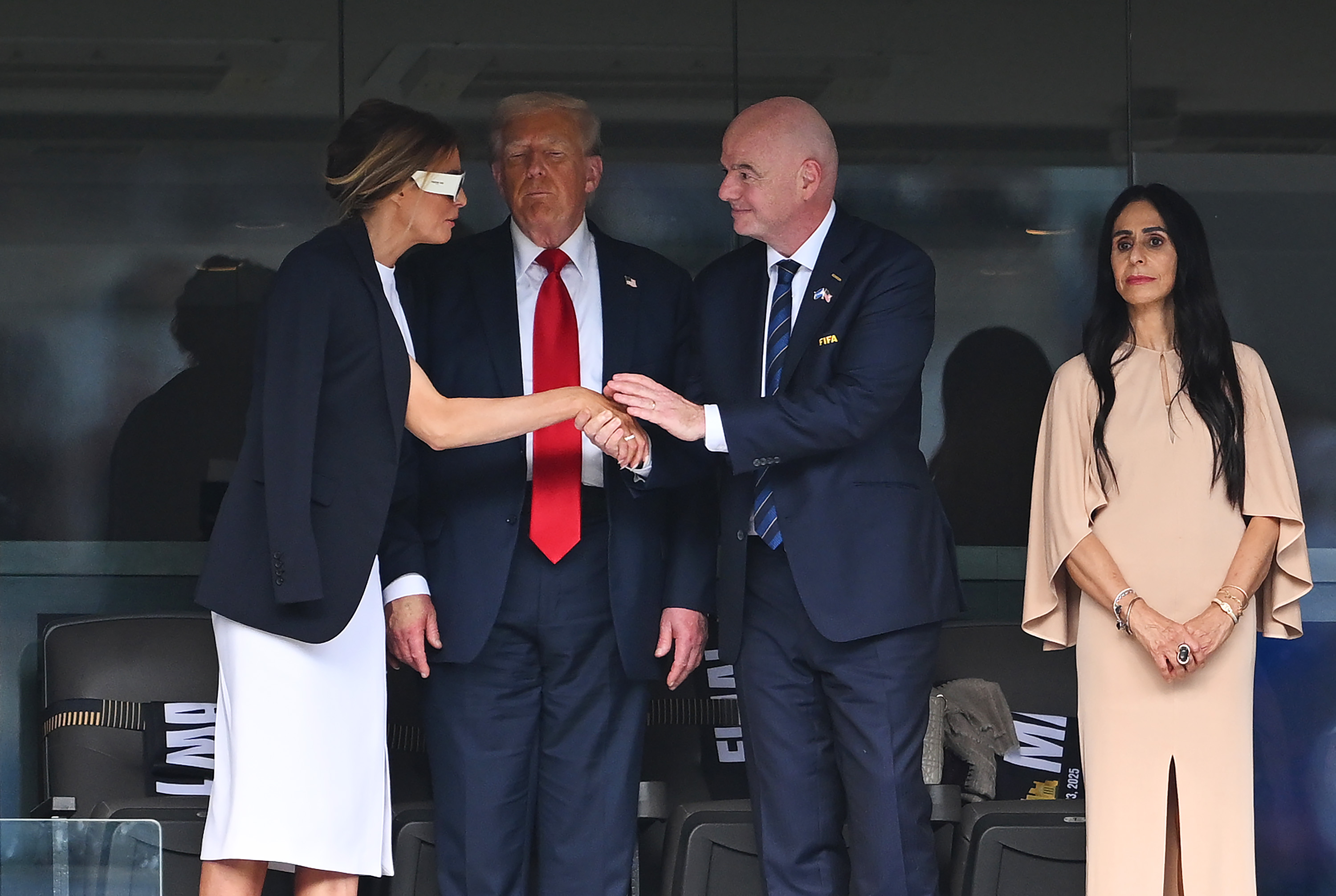 First Lady Melania Trump, President Donald Trump, and FIFA President Gianni Infantino during the FIFA Club World Cup final on July 13, 2025. | Source: Getty Images