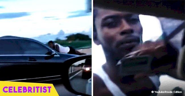 Man clings for dear life on speeding car's hood as ex-girlfriend drives on highway in viral video