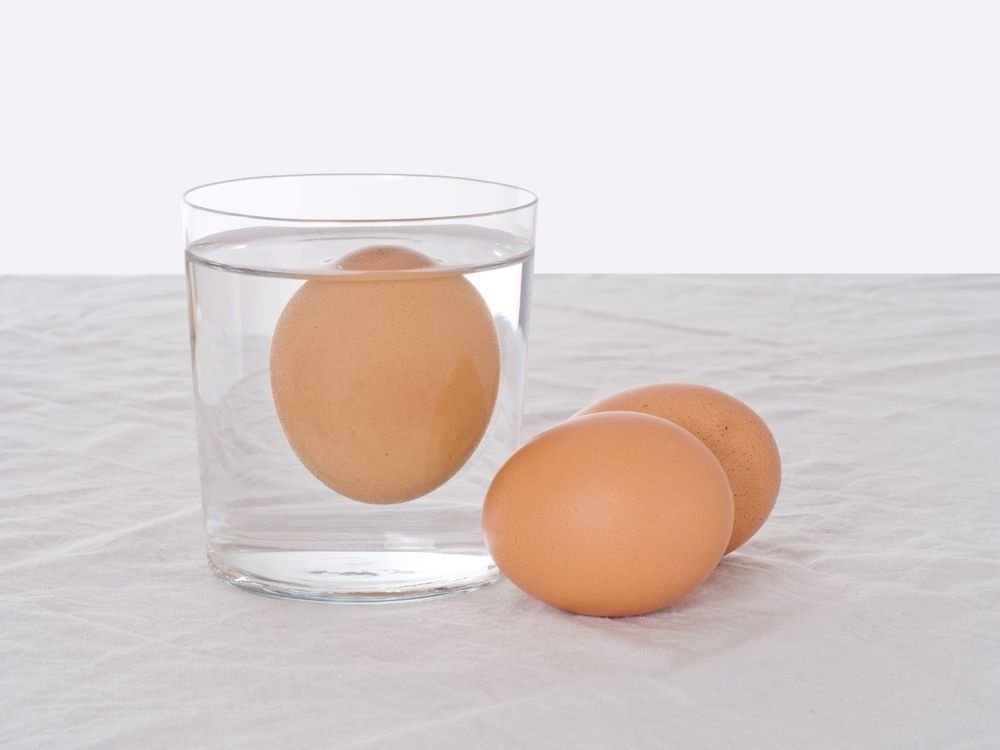 Three eggs with one in a glass of water. │Source: Shutterstock