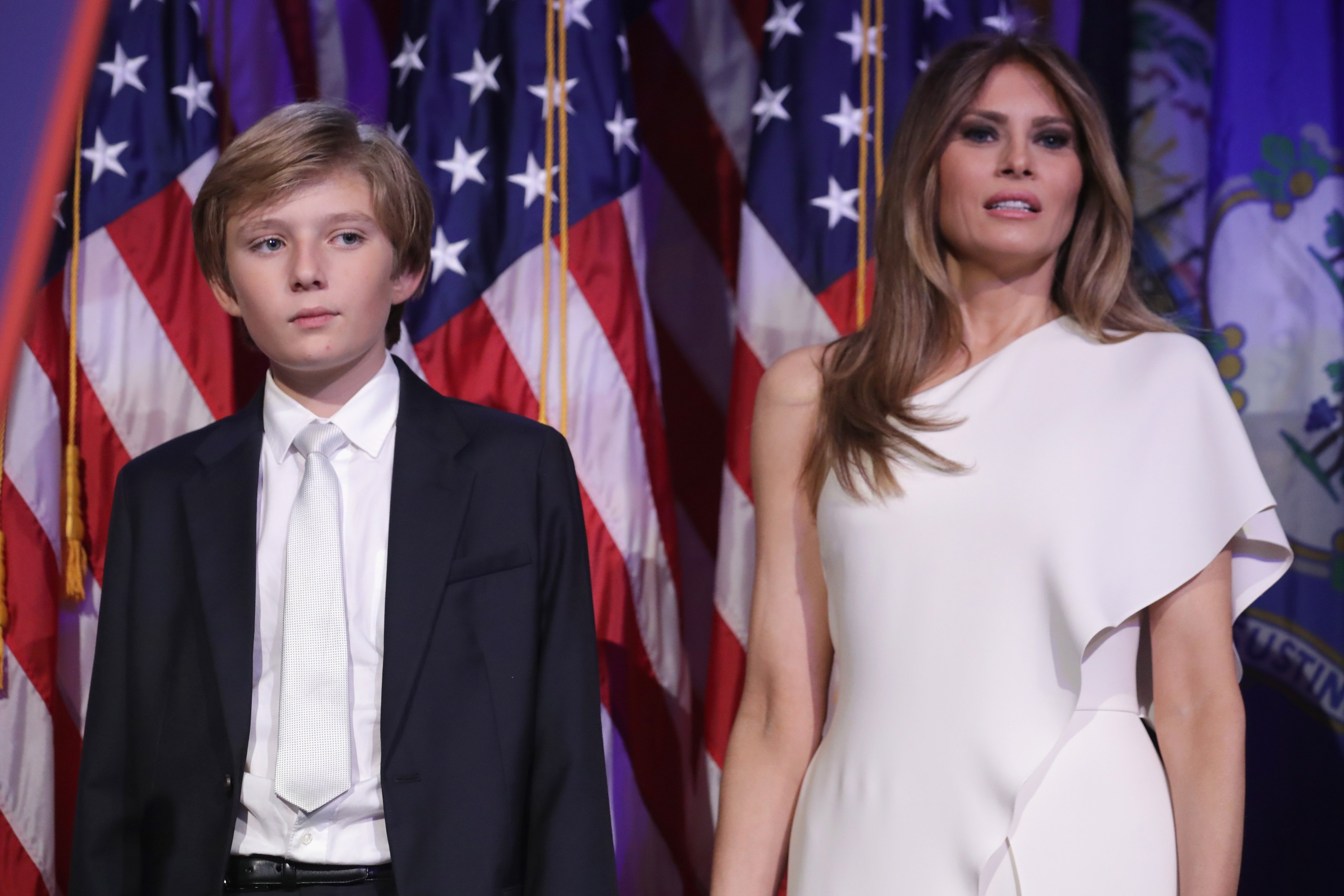 Barron Trump and Melania Trump at the New York Hilton Midtown in the early morning hours of November 9, 2016 | Photo: Getty Images