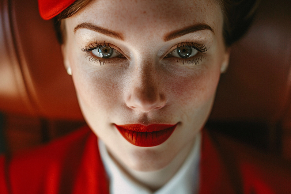 A flight attendant smiling | Source: Midjourney