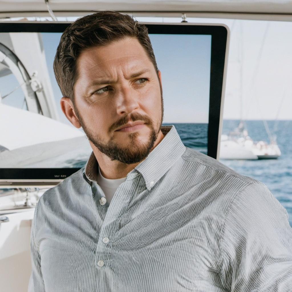 A close-up of a serious-looking man on a yacht | Source: Midjourney