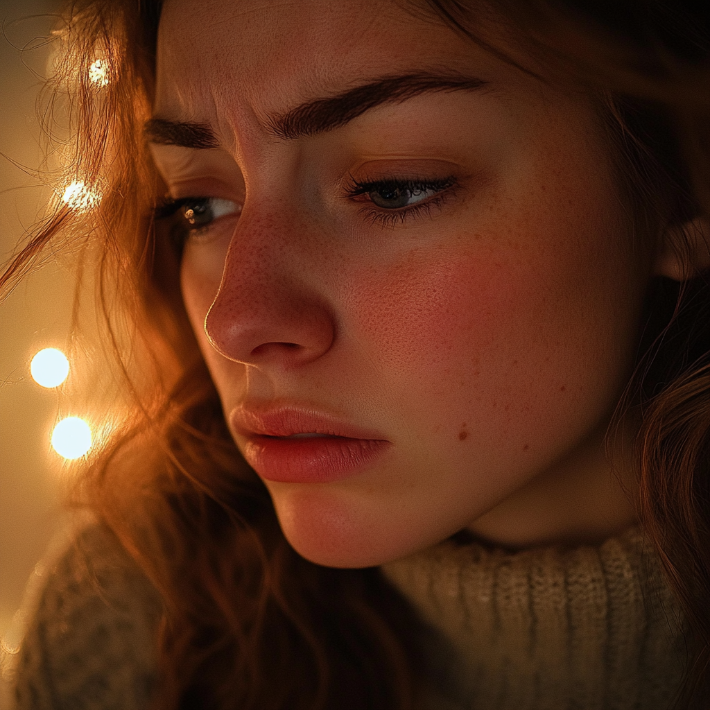 A close up of an upset woman | Source: Midjourney