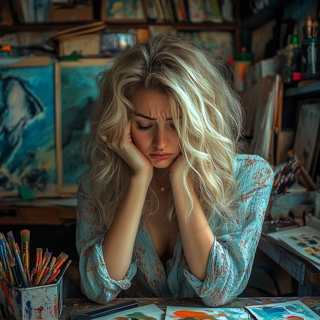 A sad blonde woman | Source: Midjourney