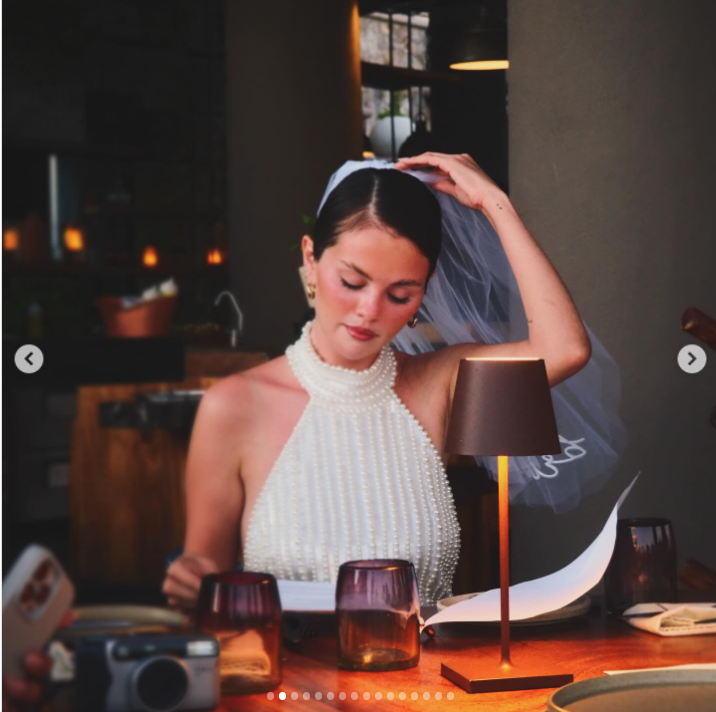 Selena Gomez wears a veil at her bachelorette party, from a post dated August 29, 2025 | Source: Instagrm/selenagomez