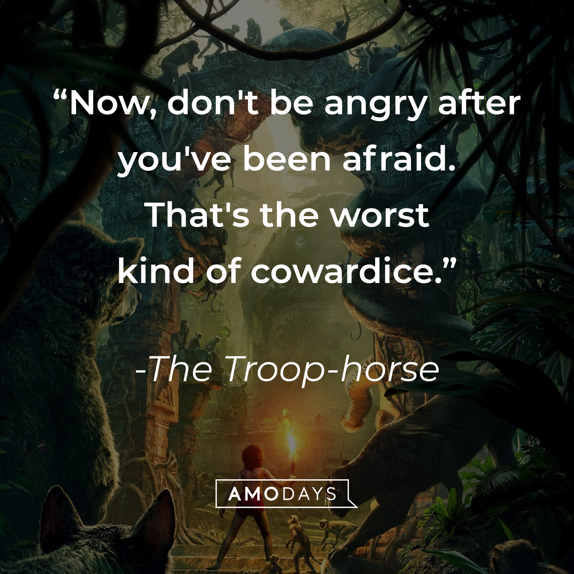 The Troop-horse's quote: "Now, don't be angry after you've been afraid. That's the worst kind of cowardice." | Source: facebook.com/DisneyJungleBook