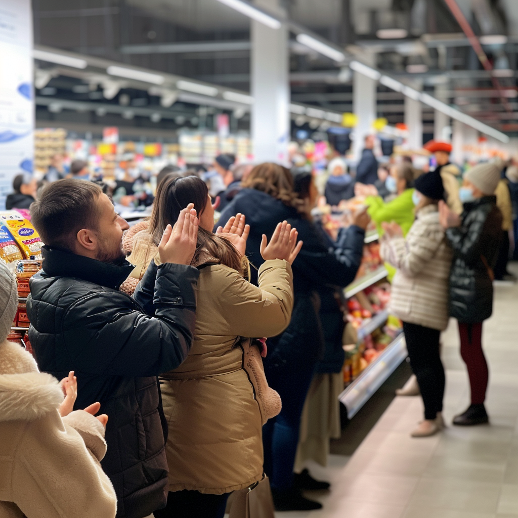 Crowd in a supermarket cheering | Source: Midjourney