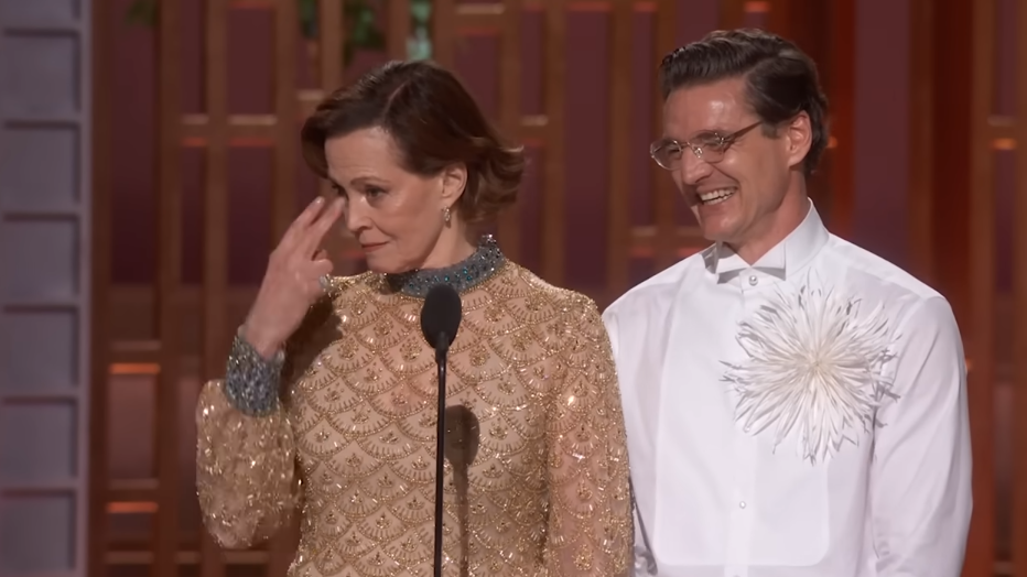 Sigourney Weaver and Pedro Pascal presenting the Best Production Design award at the 98th Academy Awards on March 15, 2026 | Source: YouTube/Star Wars