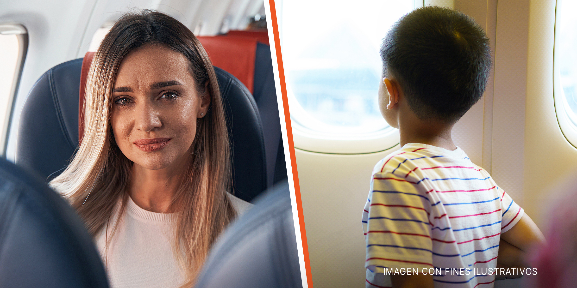 Mujer llorando | Niño mira a través de la ventana de un avión | Foto: Shutterstock