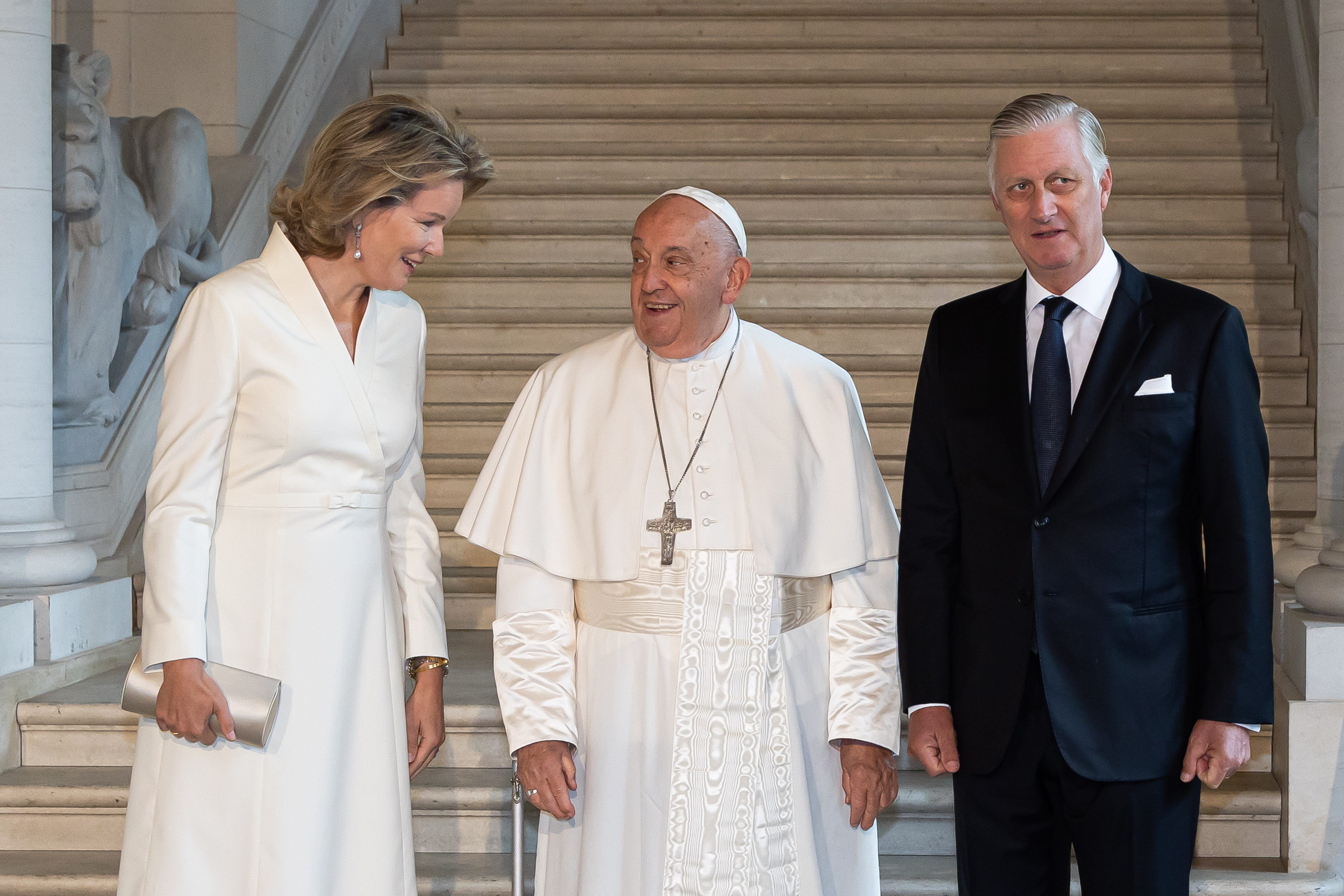 Pope Francis photographed with King Philippe and Queen Mathilde of Belgium at Laeken Castle in Brussels, Belgium on September 27, 2024. | Source: Getty Images