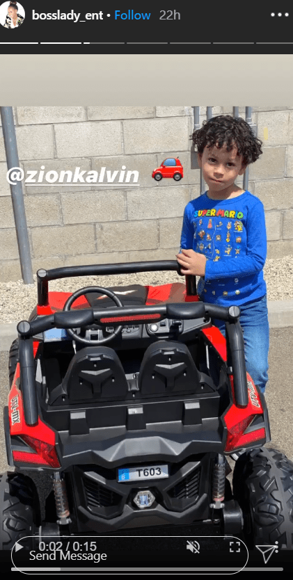 Snoop Dogg's grandson, Zion, posing with his toy car. | Photo: Instagram/@bosslady_ent 