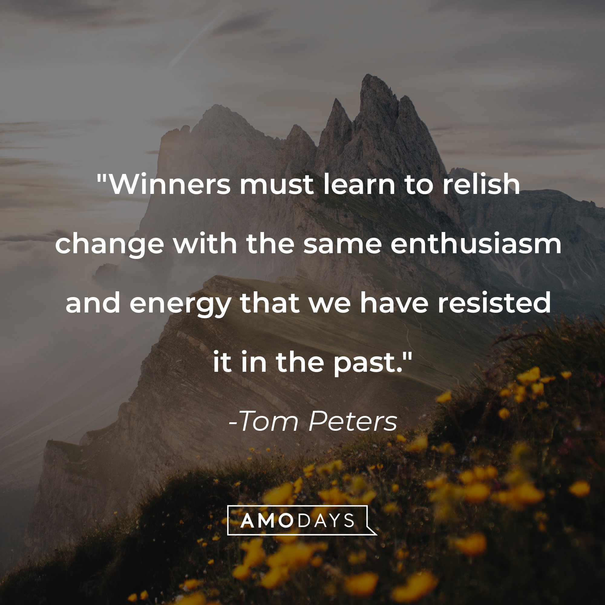 Tom Peters' quote: "Winners must learn to relish change with the same enthusiasm and energy that we have resisted it in the past." | Image: AmoDays