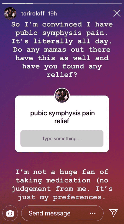 Tori Roloff asks fans for some pain relief remedies for "pubic symphysis." | Source: Instagram stories: Instagram.com/toriroloff