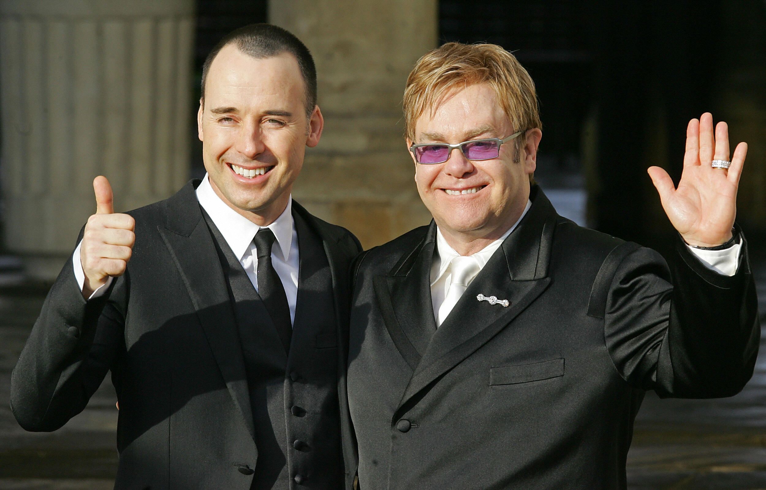 Elton John and David Furnish at the Guildhall in Windsor, December 21, 2005. | Source: Getty Images