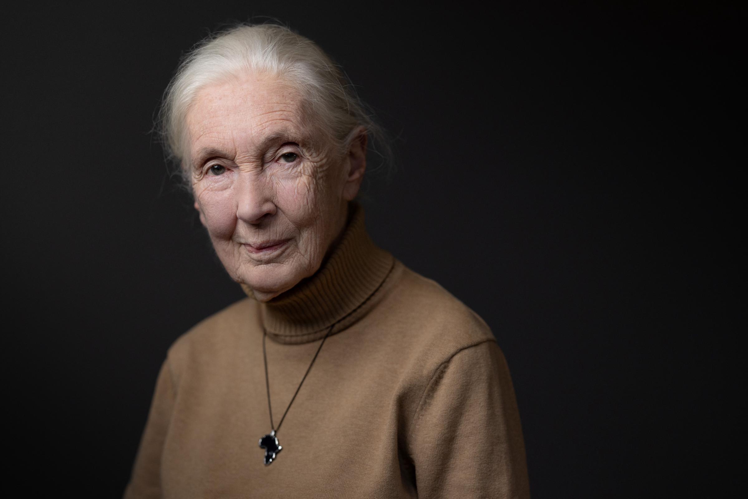 Dr. Jane Goodall posing during a photo session in Paris, France on October 18, 2024. | Source: Getty Images