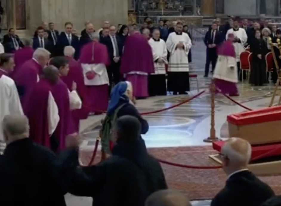 Sister Genevieve pictured among cardinals at Pope Francis's funeral. | Source: YouTube/TheIndependent