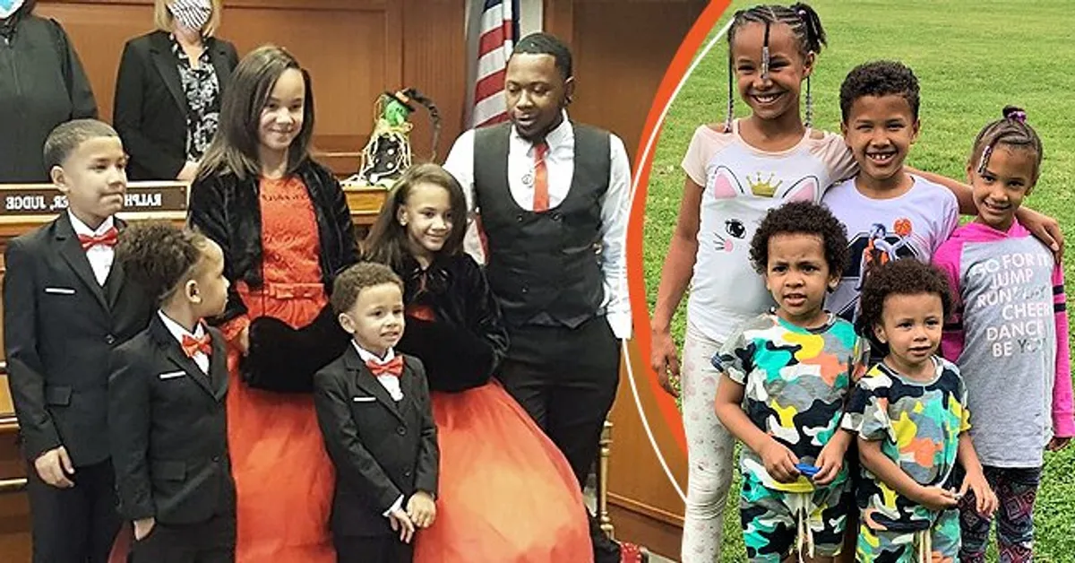 Robert Carter with his five kids in the courtroom [Left]. The five siblings [Right]. | Photo: twitter.com/KTVU | twitter.com/FOX19