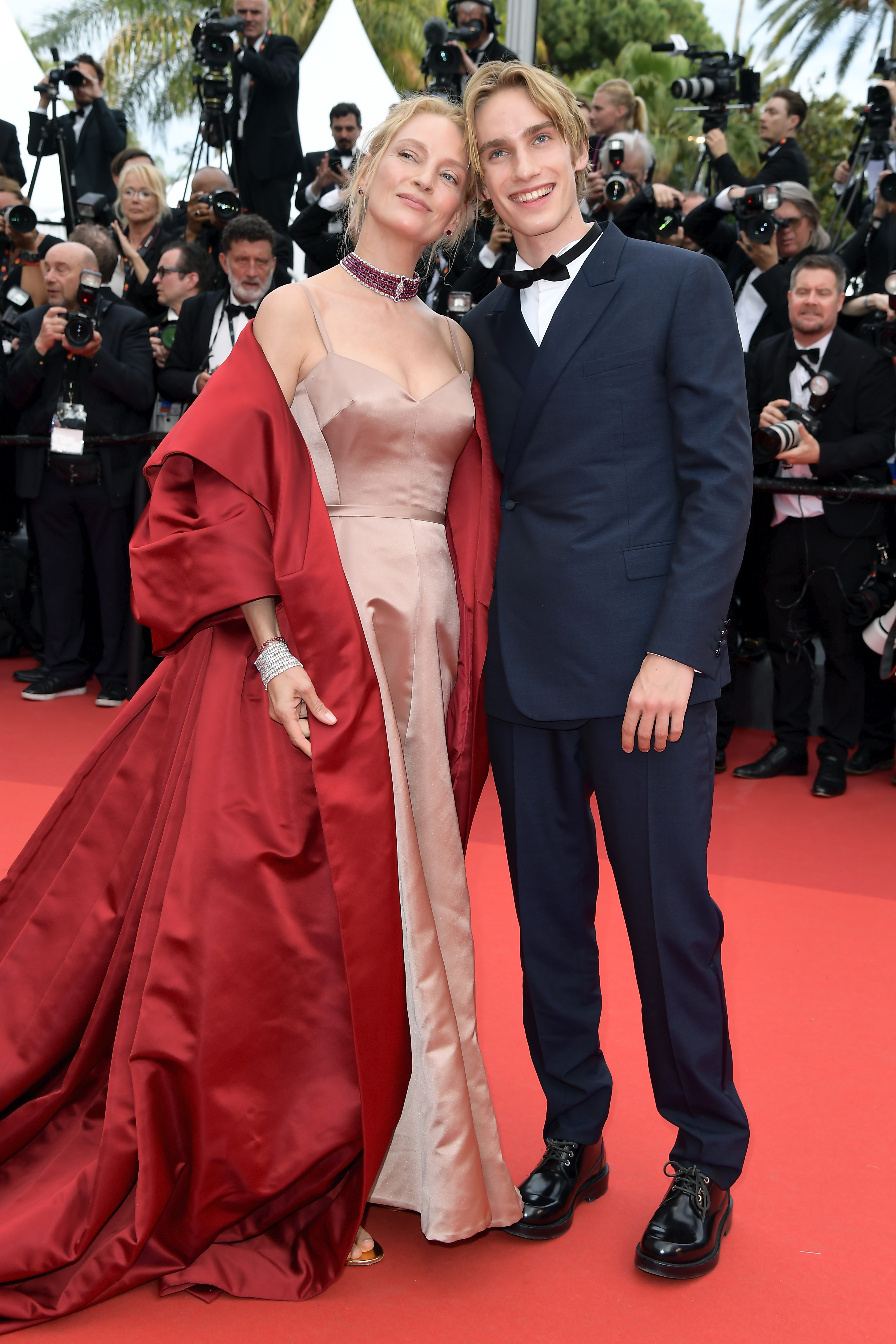 Uma Thurman and Levon Roan Thurman-Hawke at the "Jeanne du Barry" screening and opening ceremony red carpet at the 76th annual Cannes Film Festival on May 16, 2023, in Cannes, France | Source: Getty Images
