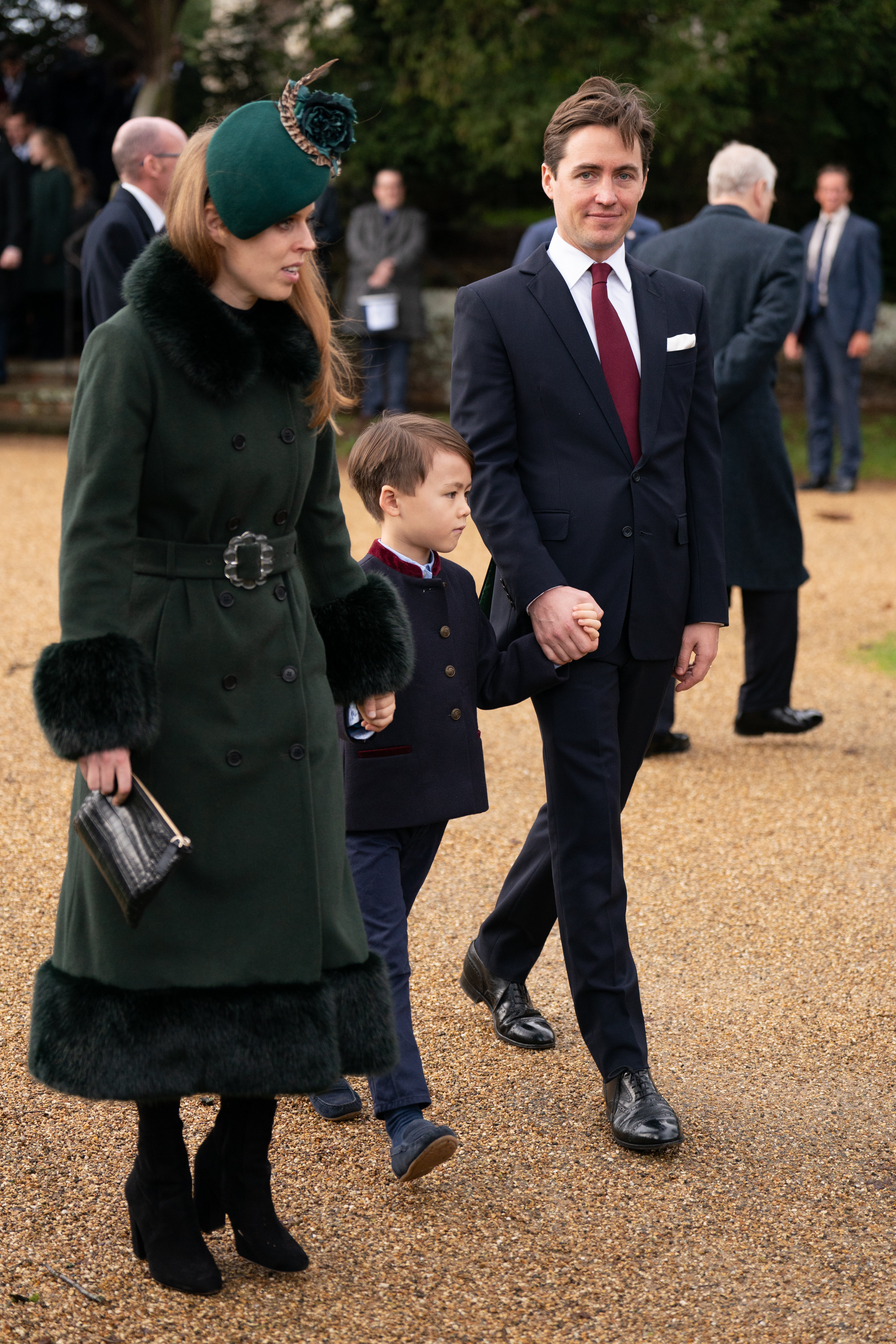 Princess Beatrice, Christopher Woolf Mapelli Mozzi, and Edoardo Mapelli Mozzi go to the Christmas Day church service at St Mary Magdalene Church on December 25, 2022, in Sandringham, Norfolk. | Source: Getty Images