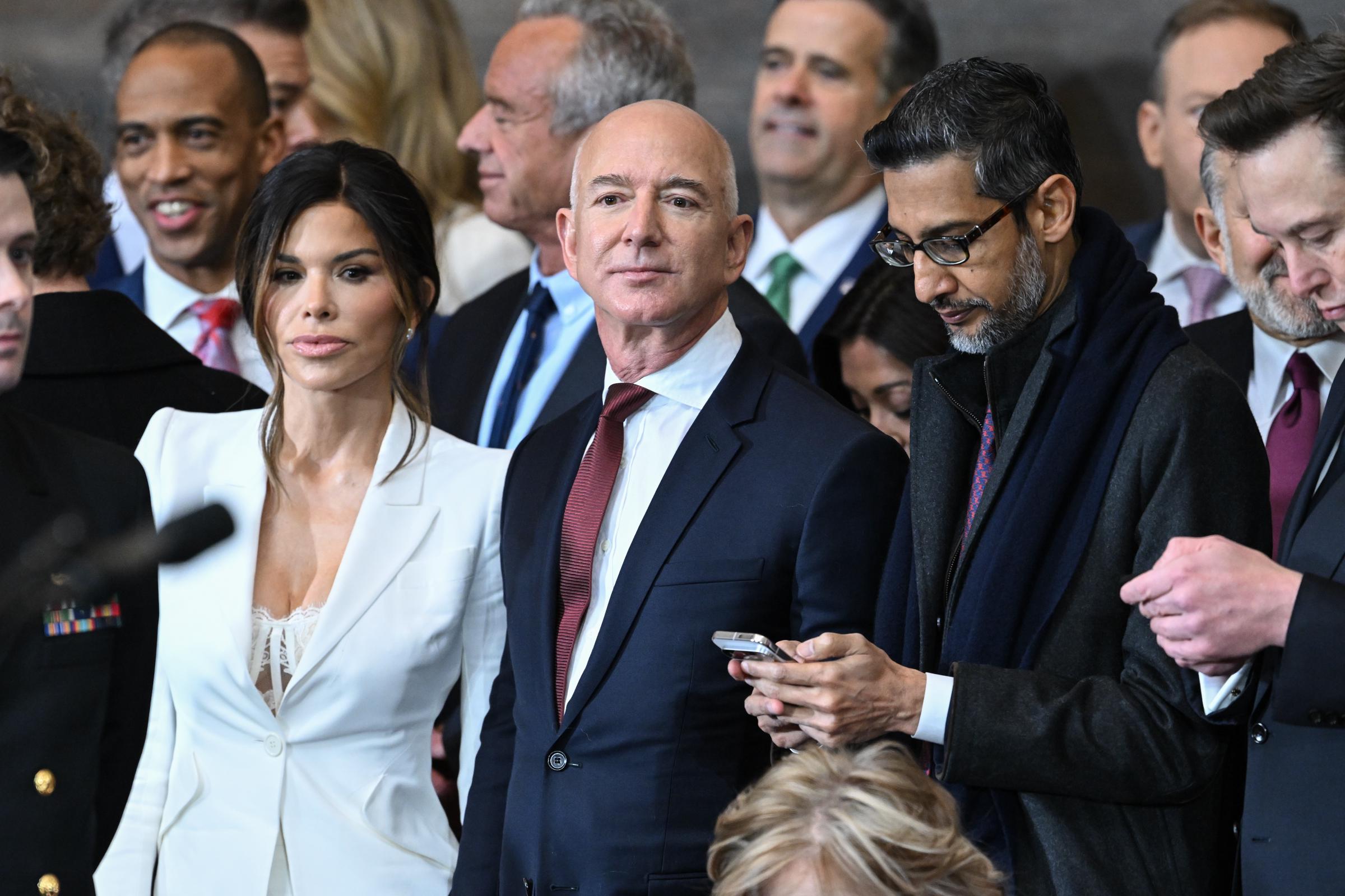 Lauren Sanchez, Jeff Bezos, Sundar Pichai, and Elon Musk on January 20, 2025 | Source: Getty Images