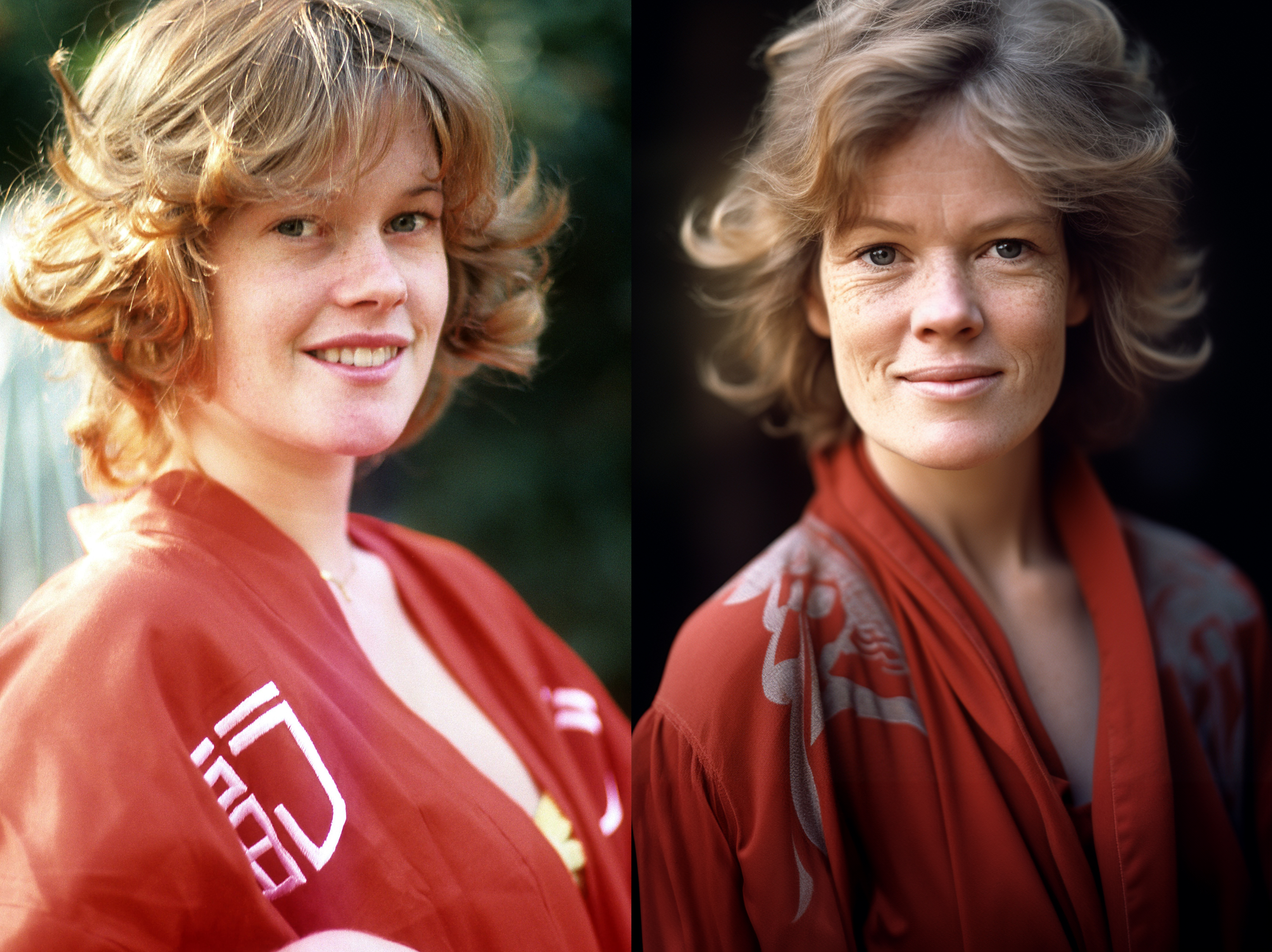 A young Melanie Griffith before plastic surgery vs an AI depiction of how she might have looked like today without plastic surgery | Source: Getty Images | Midjourney AI