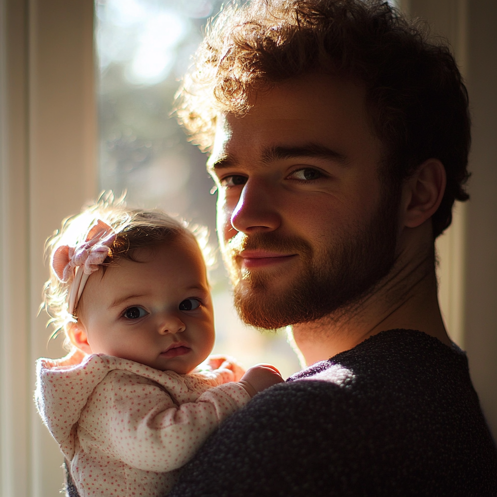 A man holding a baby girl | Source: Midjourney