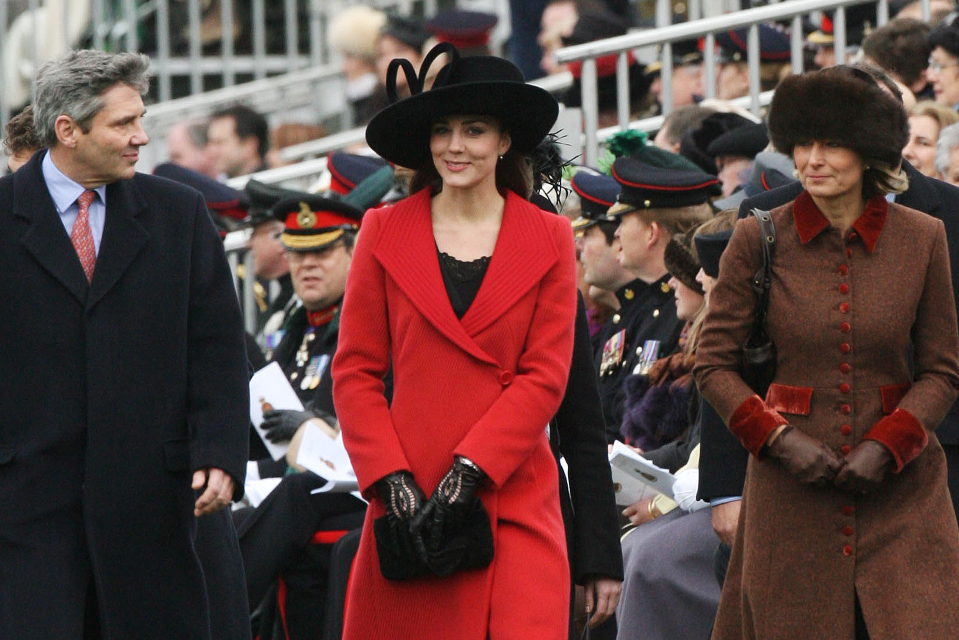 Michael Middleton, Kate Middleton and Carole Middleton at the Sovereign's Parade at Sandhurst Military Academy on December 15, 2006 | Source: Getty Images