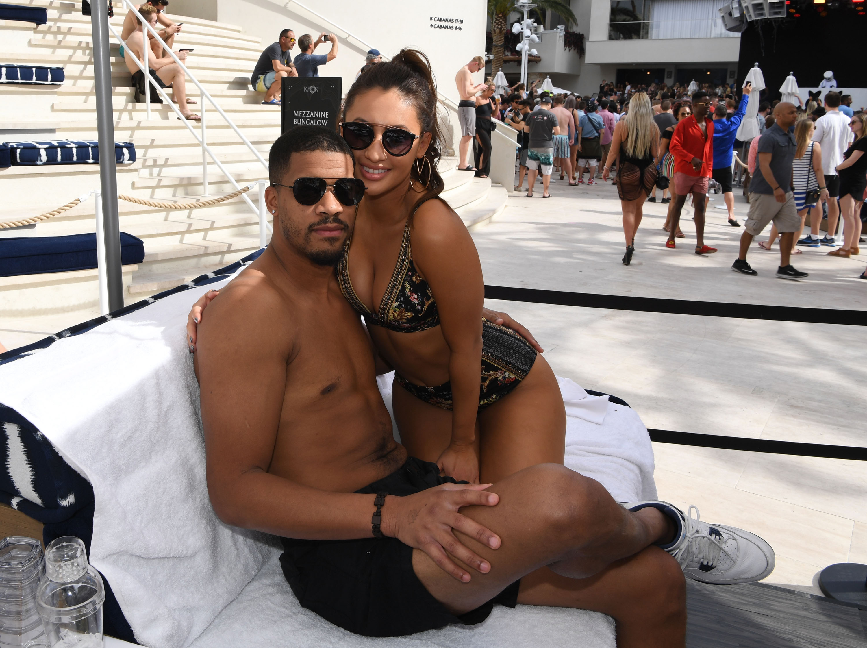Cinematographer Christian Adkins and Francia Raisa attend Palms Casino Resort's KAOS Dayclub for grand opening weekend on April 6, 2019, in Las Vegas, Nevada | Source: Getty Images
