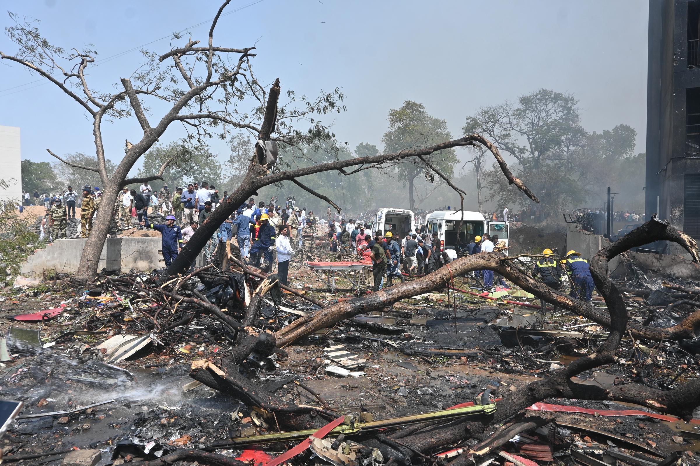 A view of the site where a plane crashed shortly after takeoff from Sardar Vallabhbhai Patel International Airport on June 12, 2025, in Gujarat, India | Source: Getty Images